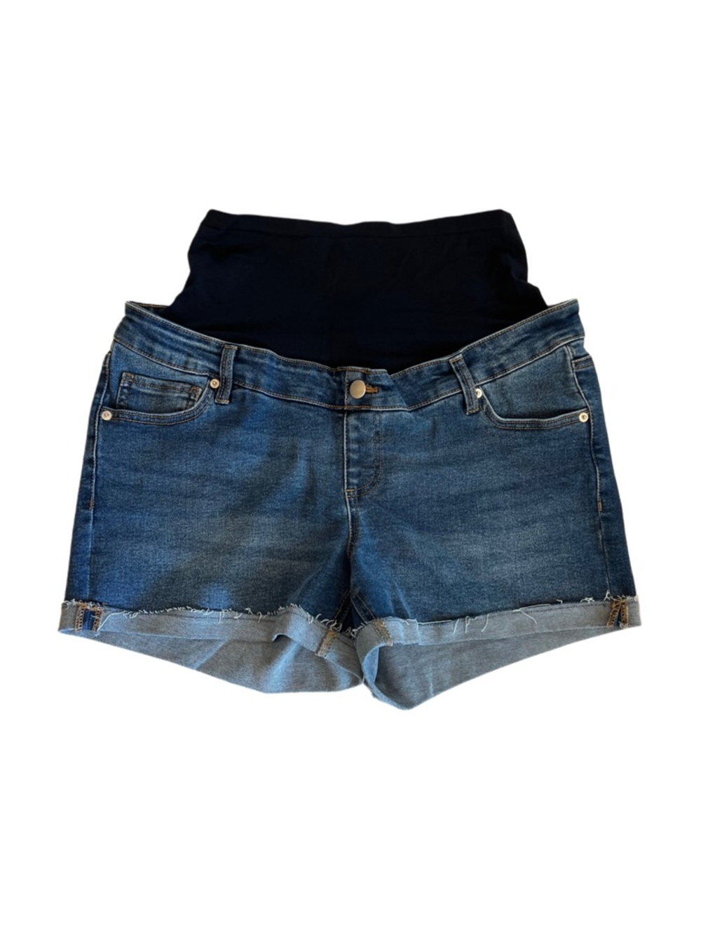 Time and Tru Maternity Rolled Cuff Denim Shorts, Medium Wash | Women’s L (12-14)
